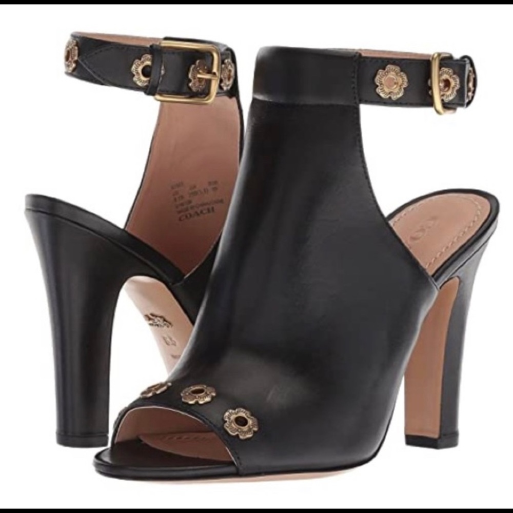 Coach Black Leather Black Eddison Peep Toe Heels